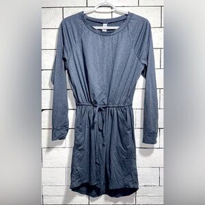 Kyodan Long Sleeve Drawstring Waist Dress in Heather Navy
